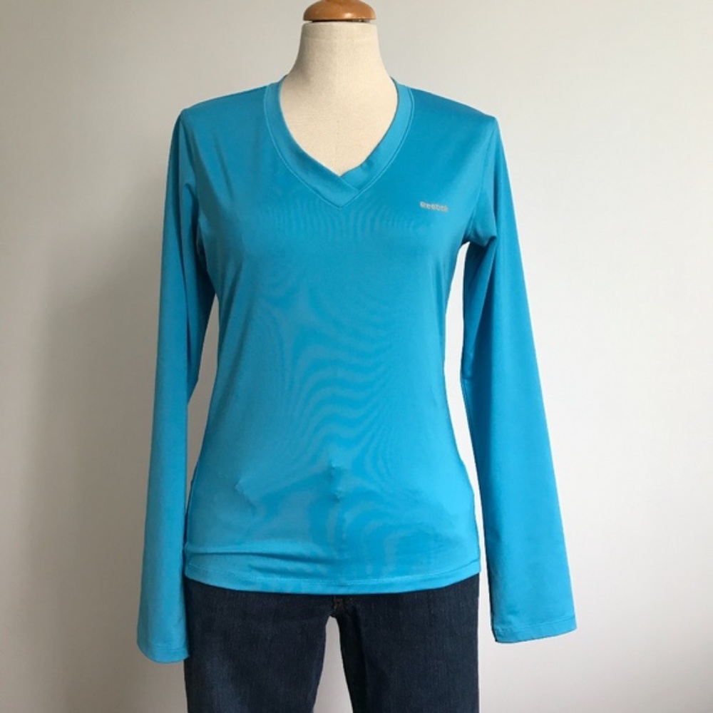 Reebook - Blue Long Sleeve Active V-Neck Shirt